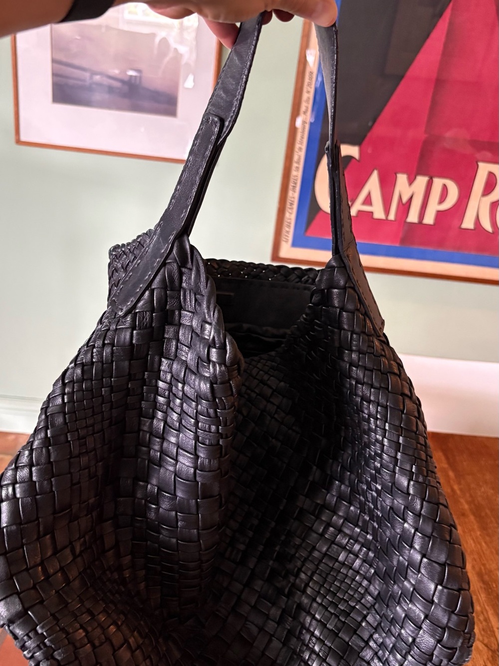 Etienne Aigner Black Woven Leather Shoulder Bag